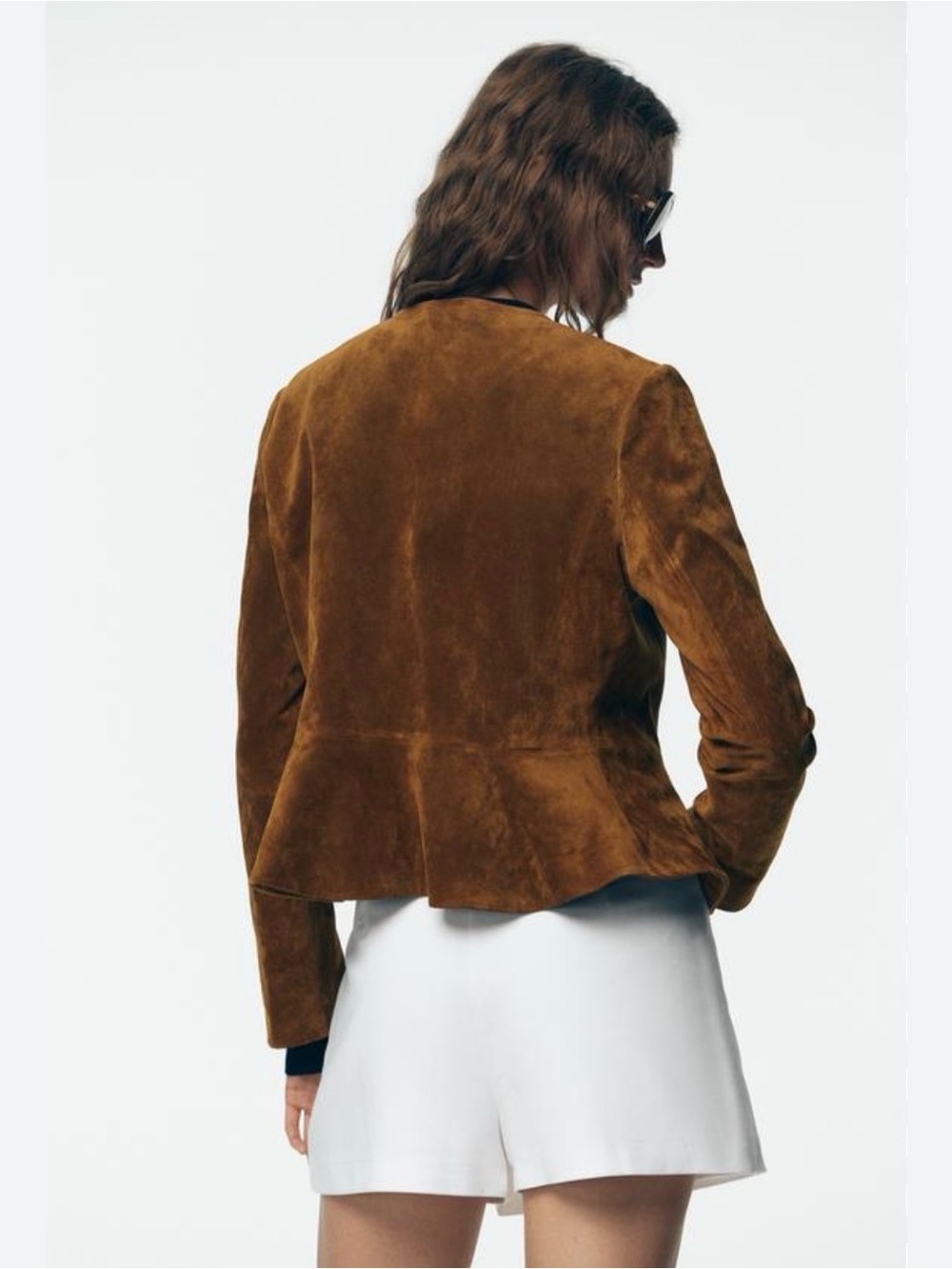 ZARA Flared Hem 100% Suede Leather Jacket in Whiskey Brown Size Small - Picture 6 of 14